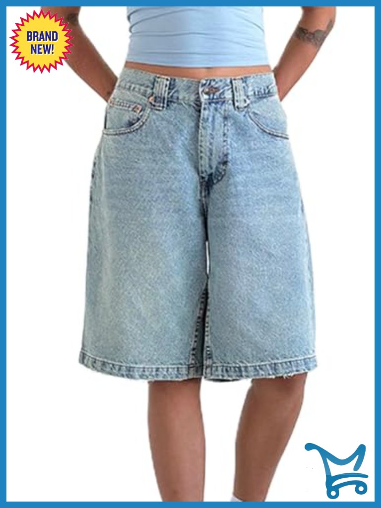 Knee Length Baggy Jorts Women Straight Leg Denim Bermuda Shorts Low Rise